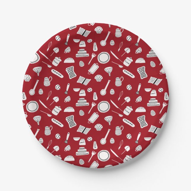 Plato De Papel Cocina Retro Rojo (Anverso)