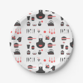 Plato De Papel Cocina, rojo y negro, vintage, retro