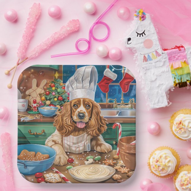 Plato De Papel Cocinado Navideño del Cocker Spaniel Inglés: Navid (Fiesta)