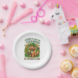 Plato De Papel Cockapoo Día de San Patricio Perro Afortunado Olla