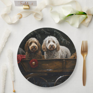 Plato De Papel Cockapoo Trineo Nevado Adorno Navideño