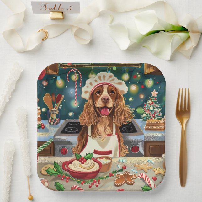 Plato De Papel Cocker Spaniel Holiday Baking: Navidades festivos (Boda)