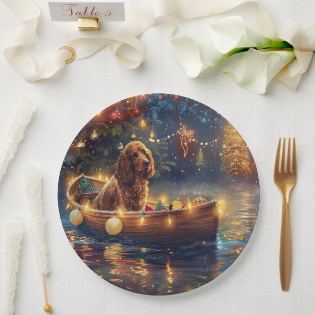 Plato De Papel Cocker Spaniel Viaje Festivo de Navidad (Boda)