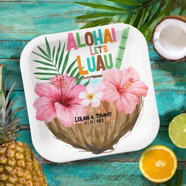 Plato De Papel Cocktail Cocktail Tropical Luau Couples Ducha (Subido por el creador)