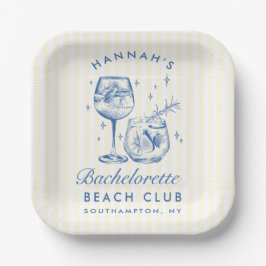 Plato De Papel Cocktail Retro Moderno Bachelorette Blue