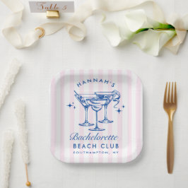 Plato De Papel Cocktail Retro Moderno Bachelorette Blue