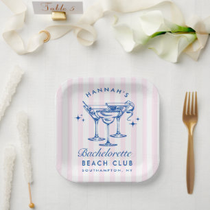 Plato De Papel Cocktail Retro Moderno Bachelorette Blue