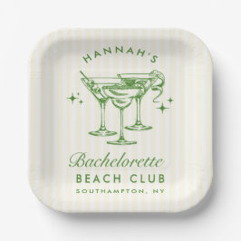 Plato De Papel Cocktail Retro Moderno Bachelorette Green