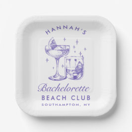 Plato De Papel Cocktail Retro Moderno Bachelorette Purple