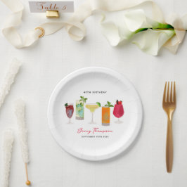 Plato De Papel Cocktails acuarela Fiesta bebe fiesta de cumpleaño