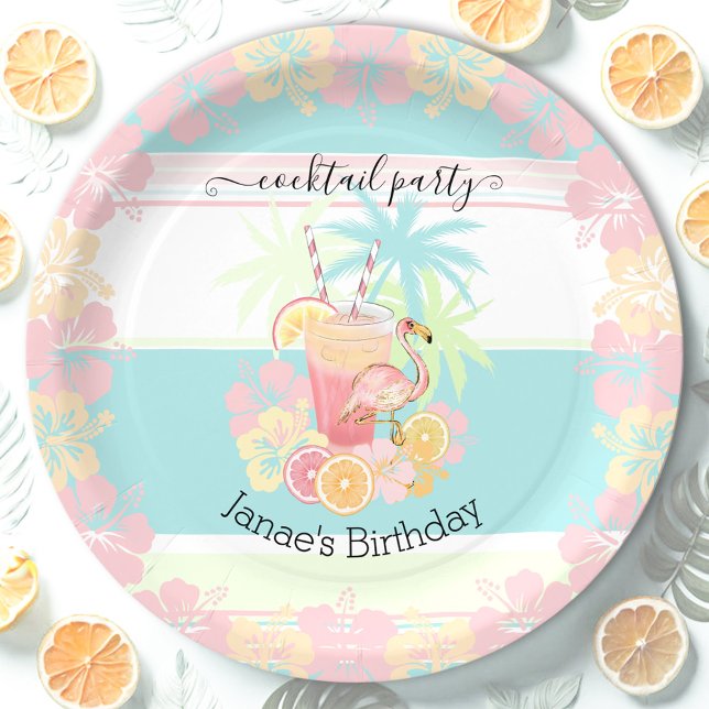 Plato De Papel Cóctel Citrus Piscina Fiesta Playa Tropical (Cocktail Citrus Summer Pool Party Beach Tropical Paper Plates)
