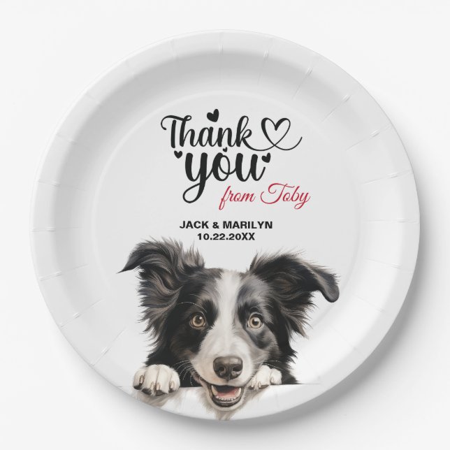 Plato De Papel Cóctel de boda de perro Border Collie (Anverso)