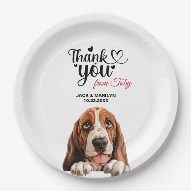 Plato De Papel Cóctel de boda para perro Basset Hound (Anverso)