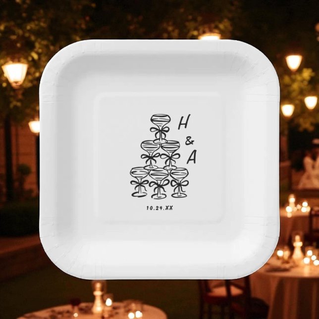 Plato De Papel Cóctel de Boda Torre de Champán Caprichoso (Subido por el creador)