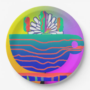 Plato De Papel Cóctel Fiesta de la Copa Azul Arcoiris Saucer