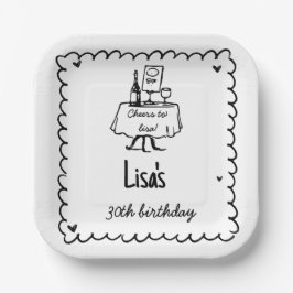 Plato De Papel Cóctel Hand Drawn Scribble 30, 40 cumpleaños