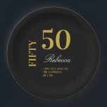 Plato De Papel Cóctel Mínimo Black & Gold 50th Birthday Party<br><div class="desc">Mínimo Black & Gold 50 Birthday Party Cocktail Plates</div>