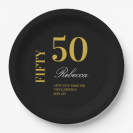 Plato De Papel Cóctel Mínimo Black & Gold 50th Birthday Party