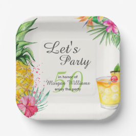 Plato De Papel Cóctel tropical de verano 50 cumpleaños