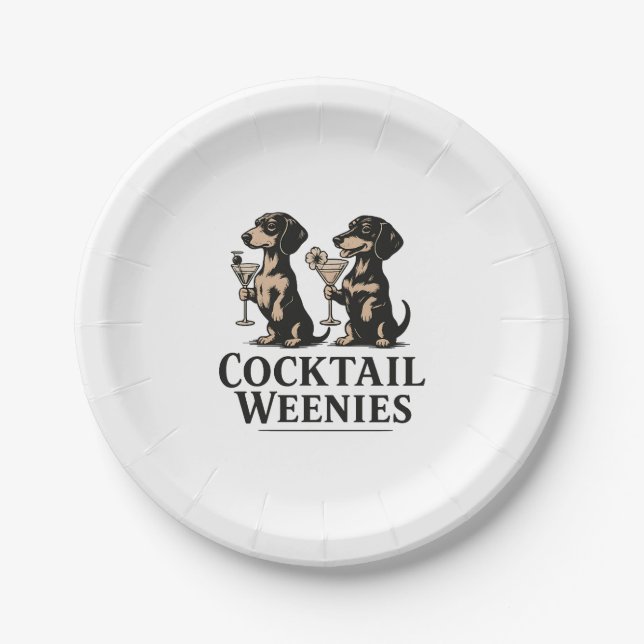 Plato De Papel Cóctel Weenies Funny Dachshund Perro Wiener (Anverso)