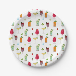 Plato De Papel Cócteles acuarelas y bebidas Fiestas