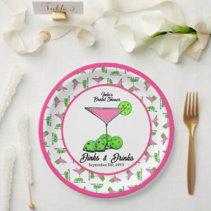 Plato De Papel Cócteles de Pickleball Dinks & Drinks Pink Cosmo