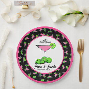 Plato De Papel Cócteles de Pickleball Dinks & Drinks Pink Cosmo