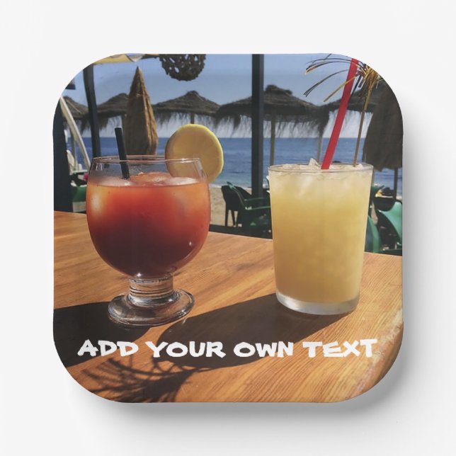 Plato De Papel Cócteles por el Personalizado marino Textos (Anverso)