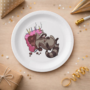 Plato De Papel Codicioso mapache lleno de Personalizado de pastel