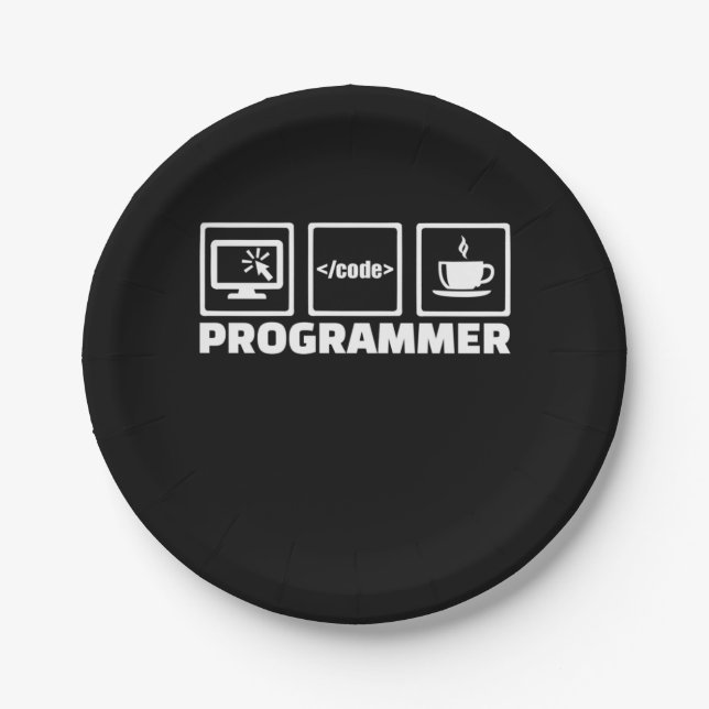 Plato De Papel Código De Escritura Y Café De Bebida De Programado (Anverso)
