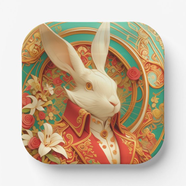 Plato De Papel Código de vestimenta real de conejo (Anverso)