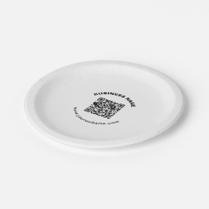 Plato De Papel Código QR con nombre de empresa texto circular en