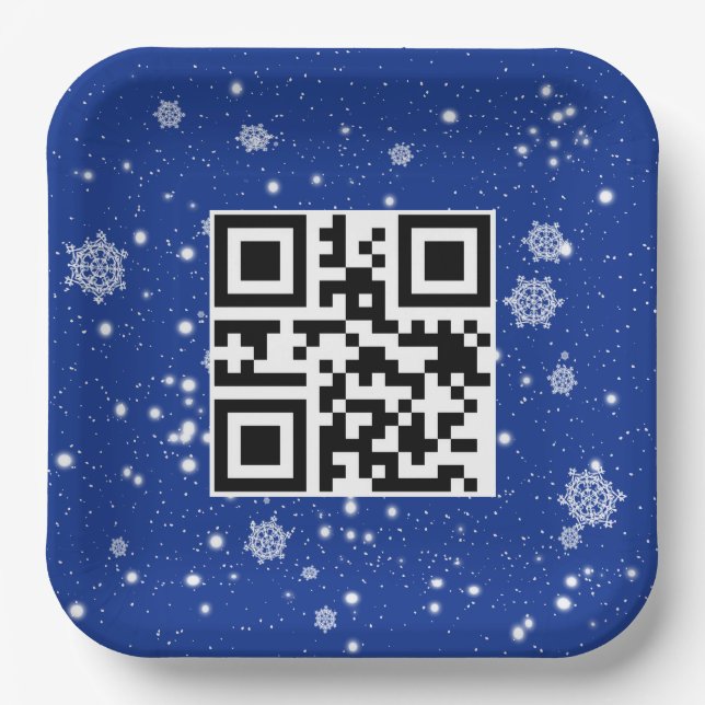 Plato De Papel Código QR de Feliz Navidad en copos de nieve (Anverso)
