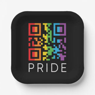 Plato De Papel Código QR del Arcoiris Orgullo LGBTQIA+