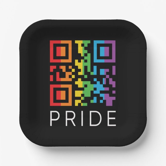Plato De Papel Código QR del Arcoiris Orgullo LGBTQIA+ (Anverso)