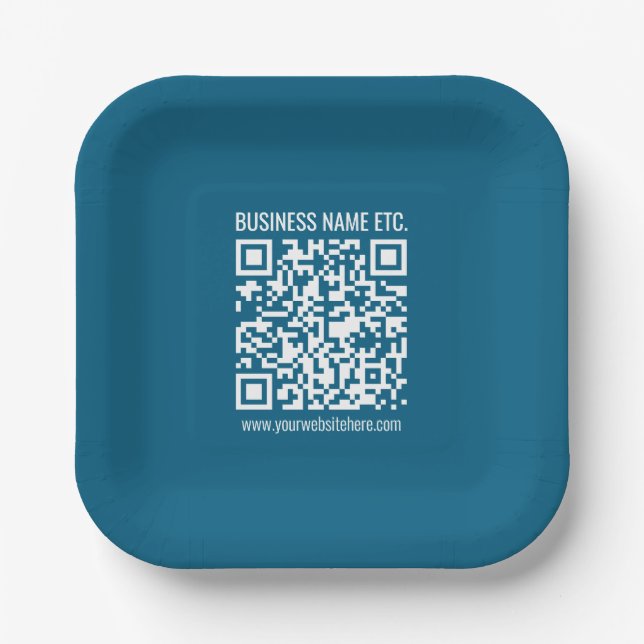 Plato De Papel Código QR Editable Océano Azul (Anverso)