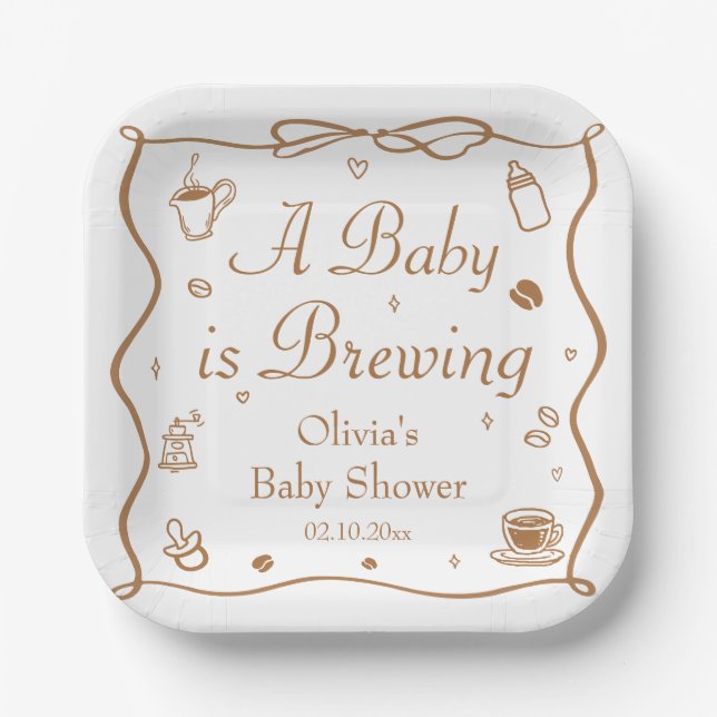 Plato De Papel Coffee A Baby is Brewing Baby Shower (Anverso)