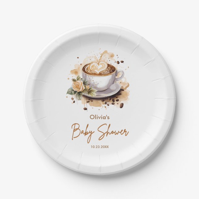 Plato De Papel Coffee A Baby is Brewing Baby Shower (Anverso)