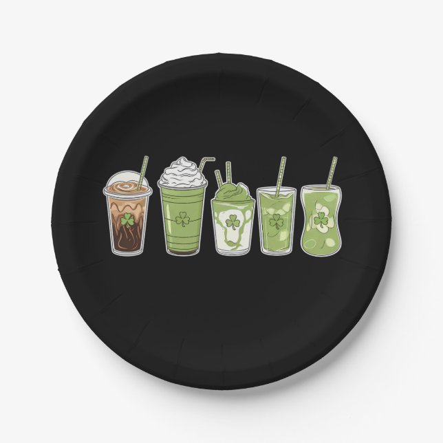 Plato De Papel Coffee Latte Green Cute Irish St Patrick's Day (Anverso)