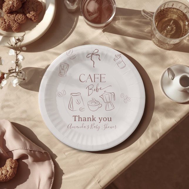 Plato De Papel Coffee Theme Beige Cafe Bebe Brewing Baby Shower (Subido por el creador)