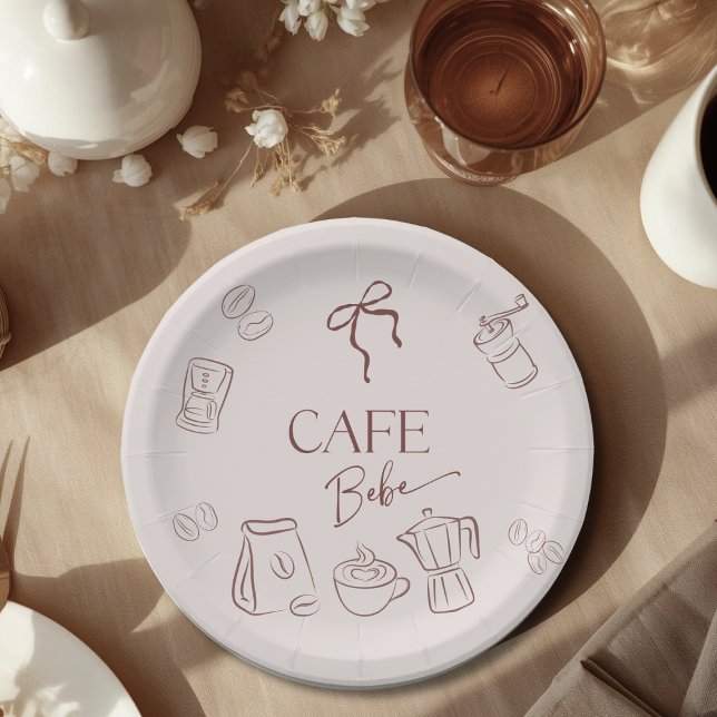 Plato De Papel Coffee Theme Beige Cafe Bebe Brewing Baby Shower (Subido por el creador)