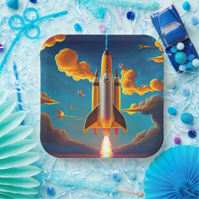 Plato De Papel Cohete al atardecer (Fiesta)