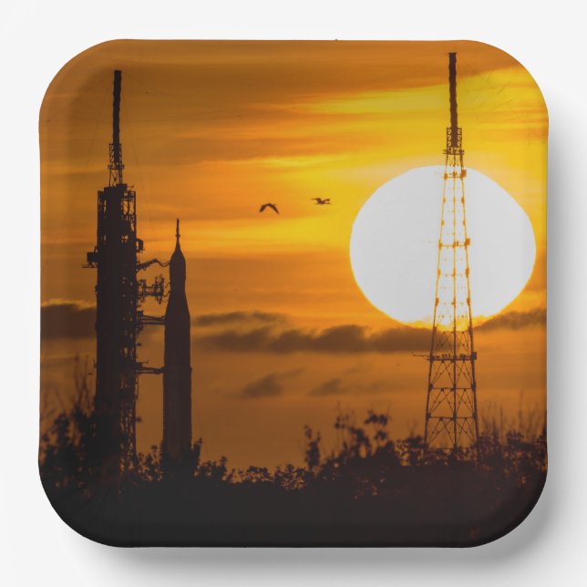 Plato De Papel Cohete lunar de Artemis al amanecer (Anverso)