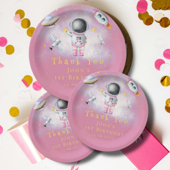 Plato De Papel Cohetes astronautas de chica espacial con estrella (Subido por el creador)