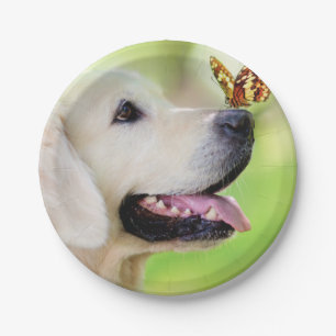Plato De Papel Cojín decorativo De Labrador Y Mariposa