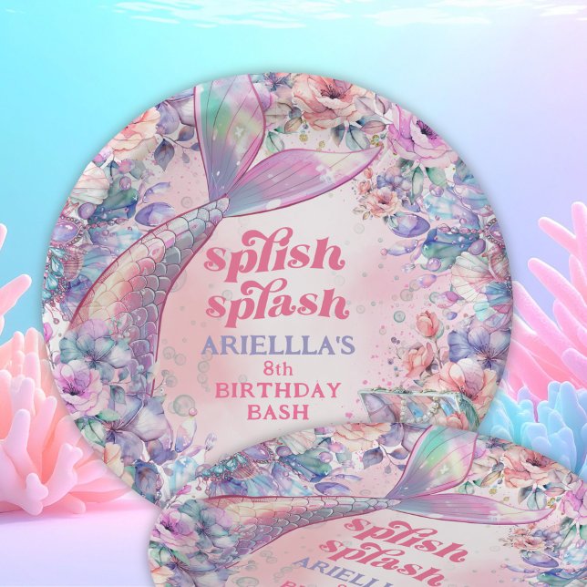Plato De Papel Cola de Sirena con Brillo de Flor para Cumpleaños  (Subido por el creador)