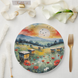 Plato De Papel Colas De Abejas Y Cachorros Rojos Al Amanecer