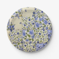 colcha azul con mosaico de motivos florales