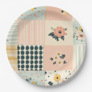 Plato De Papel Colcha de patchwork floral Cottagecore Coral Paste