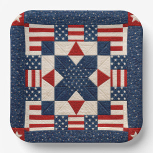 Plato De Papel Colcha Patriótica Americana Estrellada
